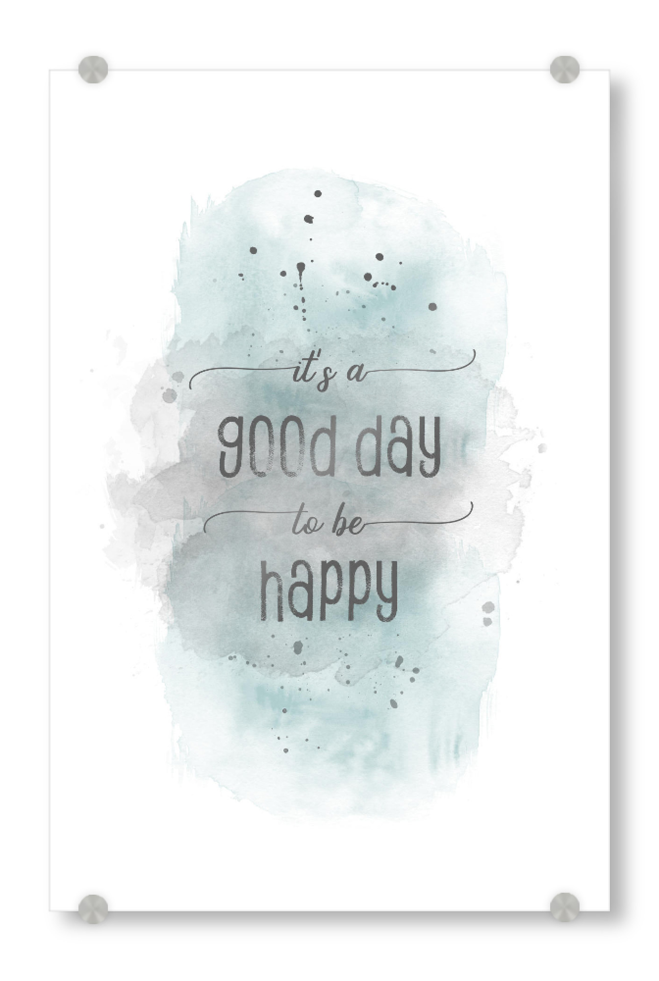 Acrylglasbild "Glücklich | Aquarell türkis" artboxONE - Typografie - Spruch,Happy,Good,Motivation,Optimism