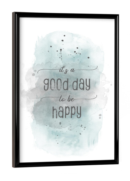 Poster mit schwarzem Rahmen "Glücklich | Aquarell türkis" artboxONE - Typografie - Spruch,Happy,Good,Motivation,Optimism
