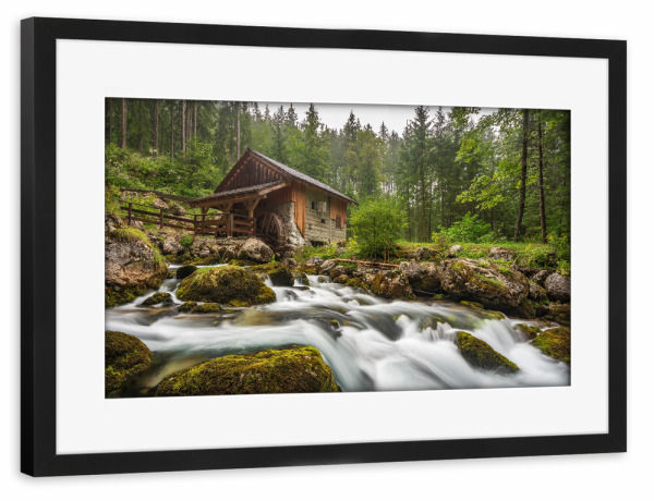 Poster mit Rahmen schwarz "Mühle am Gollinger Wasserfall" artboxONE - Natur,Reise / Länder - österreich,Tennengau,Salzburger land,Hütte,Wasserfall