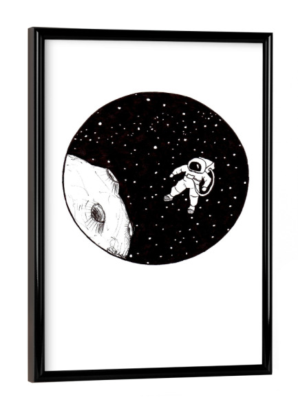 Poster mit schwarzem Rahmen "Fly me to the moon - Astronaut" artboxONE - Schwarzweiß,Galaxy - Astronaut,Galaxie,Stars,Mond,Space