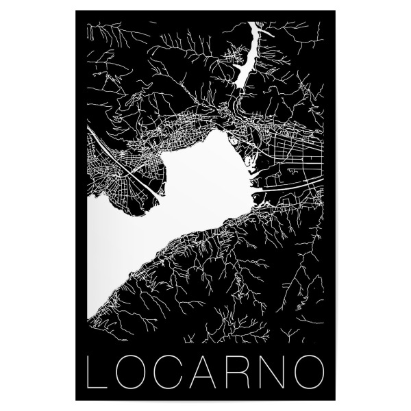 Poster "Retro Map Locarno Black" artboxONE - Städte,Reise,Schwarzweiß,Städte / Weitere,Kartografie - Locarno,Switzerland,Vintage,Retro,Retro map