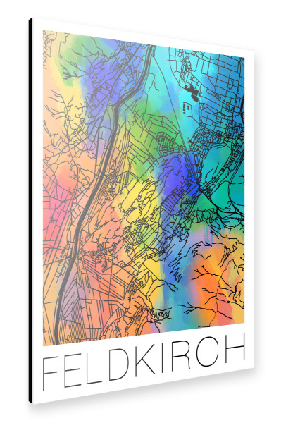 Alu-Dibond "Retro Map Feldkirch Watercolor" 30x20 cm artboxONE