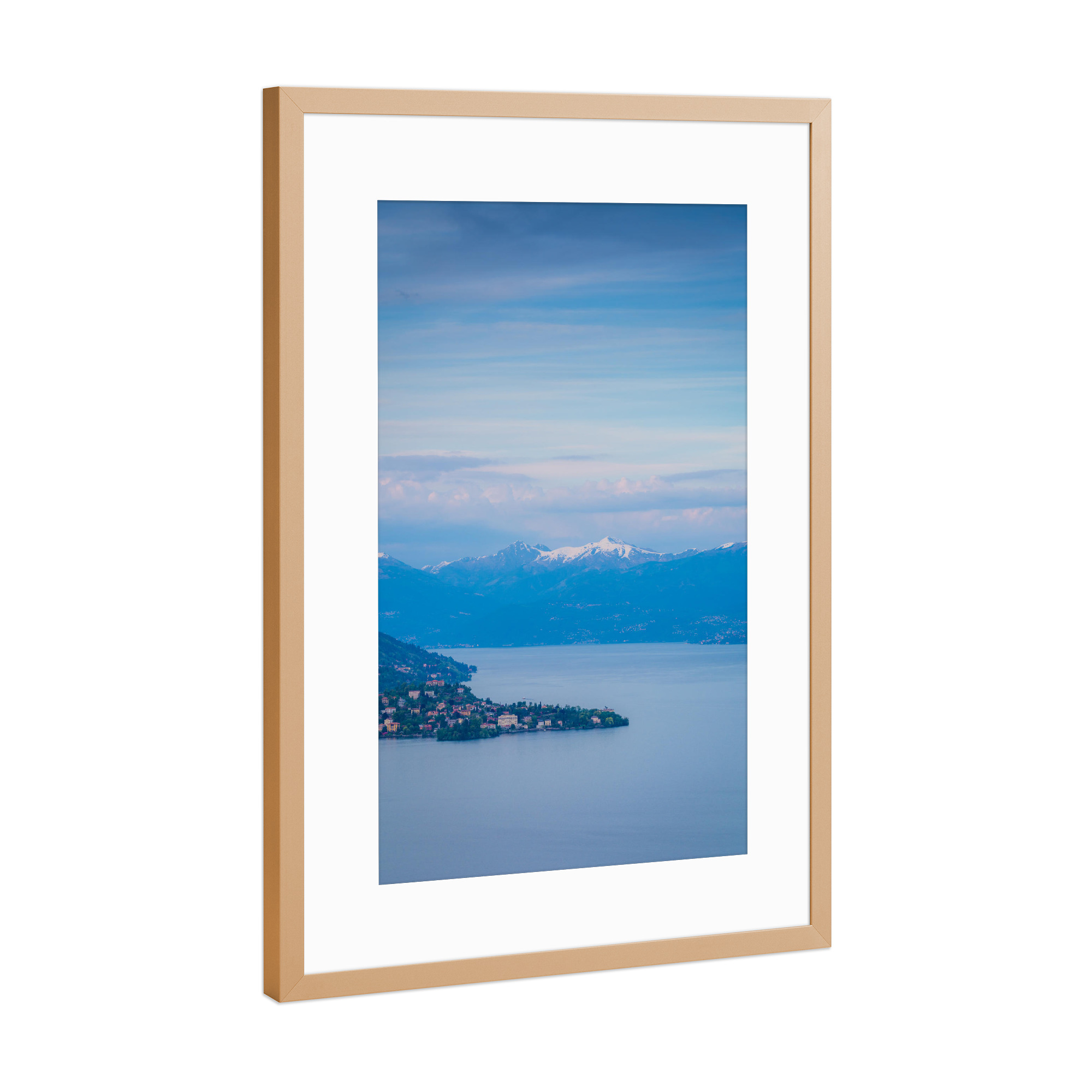 Poster mit Rahmen Kupfer "Lago Maggiore am Abend" artboxONE - Natur,Reise - Italien,Lago maggiore,Alpen,Mottarone,Piemonte,Berge,Langensee