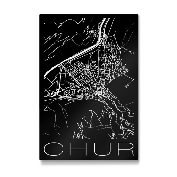 Galerie-Print "Retro Map Chur Black" 30x20 cm artboxONE