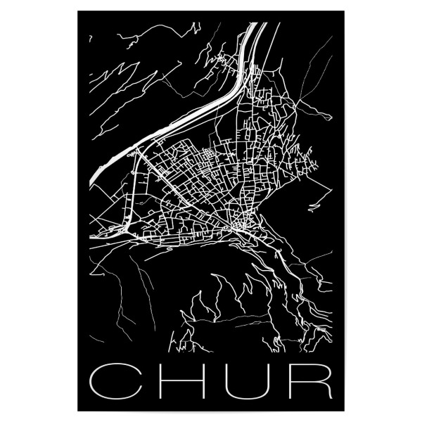 Poster 30x20 cm "Retro Map Chur Black" artboxONE - Städte,Reise,Schwarzweiß,Städte / Weitere,Kartografie
