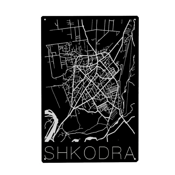 Holzbild "Retro Map Shkodër Black" artboxONE - Schwarzweiß,Städte / Weitere,Kartografie - Retro,Map,Vintage,Shkodër,Albania,Shkodra