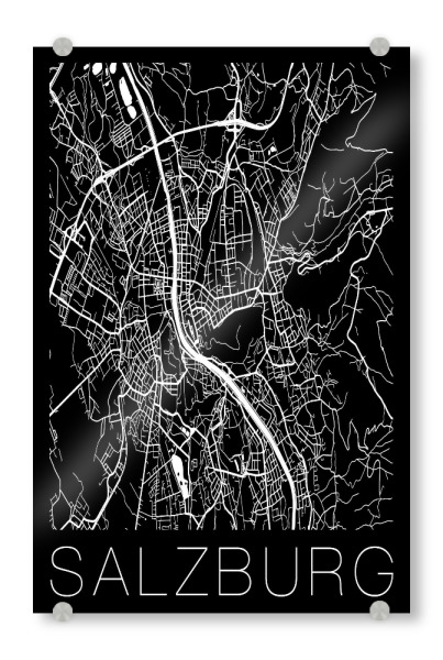 Acrylglasbild "Retro Map Salzburg Black" artboxONE - Schwarzweiß,Städte / Weitere,Kartografie - Retro,Map,Salzburg,Austria,Vintage