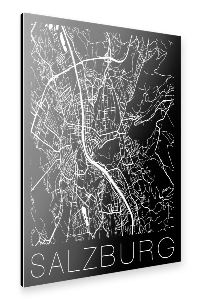 Alu-Dibond "Retro Map Salzburg Black" 30x20 cm artboxONE