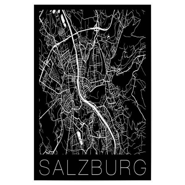 Poster 30x20 cm "Retro Map Salzburg Black" artboxONE - Schwarzweiß,Städte / Weitere,Kartografie - Retro,Map,Salzburg,Austria,Vintage