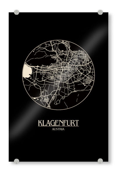 Acrylglasbild "Retro Map Klagenfurt Black Round" artboxONE - Städte,Reise,Städte / Weitere,Kartografie - Retro,Map,Klagenfurt,Austria,Vintage