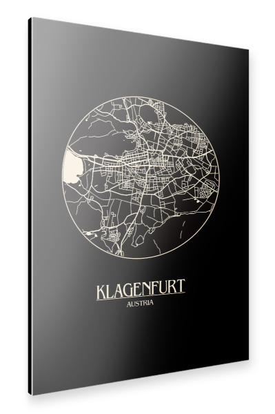 Alu-Dibond "Retro Map Klagenfurt Black Round" 30x20 cm artboxONE