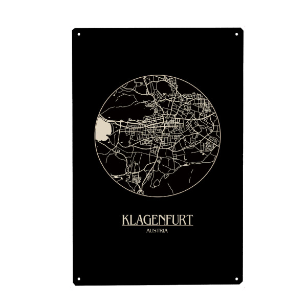Metall Poster "Retro Map Klagenfurt Black Round" artboxONE - Städte,Reise,Städte / Weitere,Kartografie - Retro,Map,Klagenfurt,Austria,Vintage