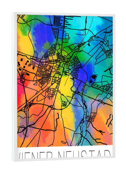 Poster mit weißem Rahmen "Retro Map Wiener Neustadt Color" artboxONE - Städte,Reise,Städte / Weitere,Kartografie