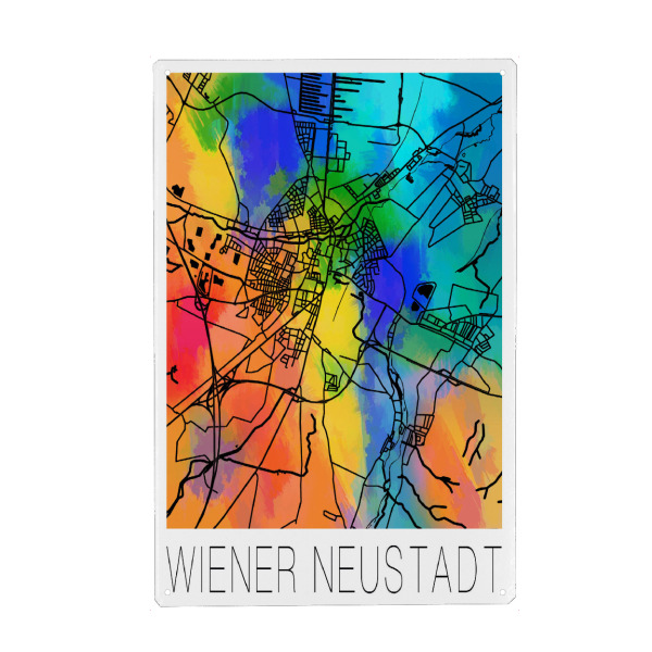 Holzbild "Retro Map Wiener Neustadt Color" artboxONE - Städte,Reise,Städte / Weitere,Kartografie