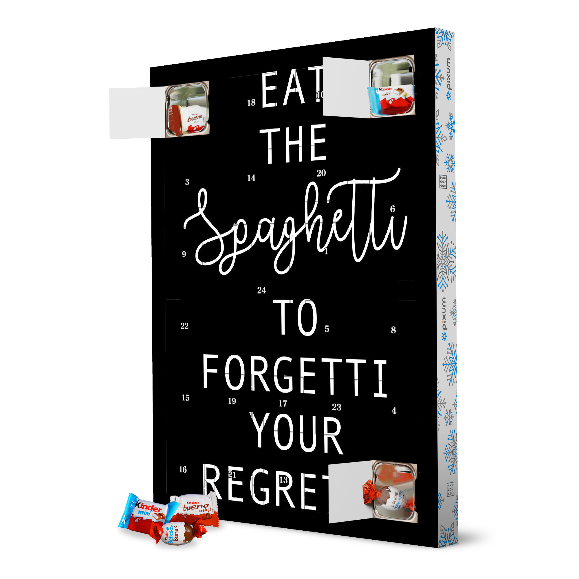 Adventskalender XXL mit Produkten von Kinder Eat the spaghetti - black artboxONE Adventskalender Typografie