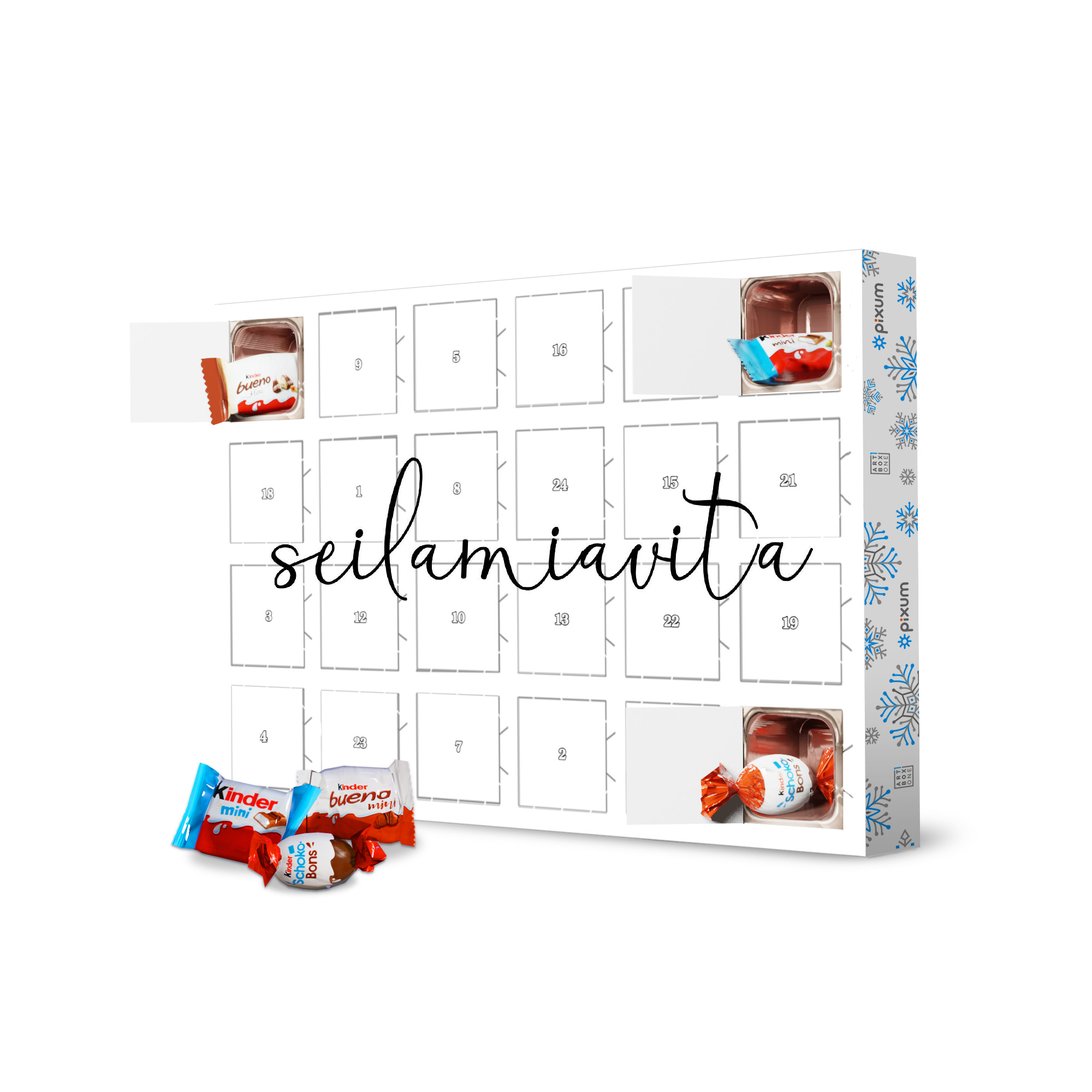Adventskalender mit Produkten von Kinder Sei la mia vita artboxONE Adventskalender Typografie