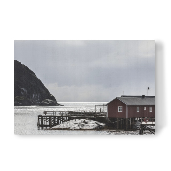 Leinwandbild "By the Sea" artboxONE - Reise - Norwegen,Lofoten,Bootshaus,See,Fjord