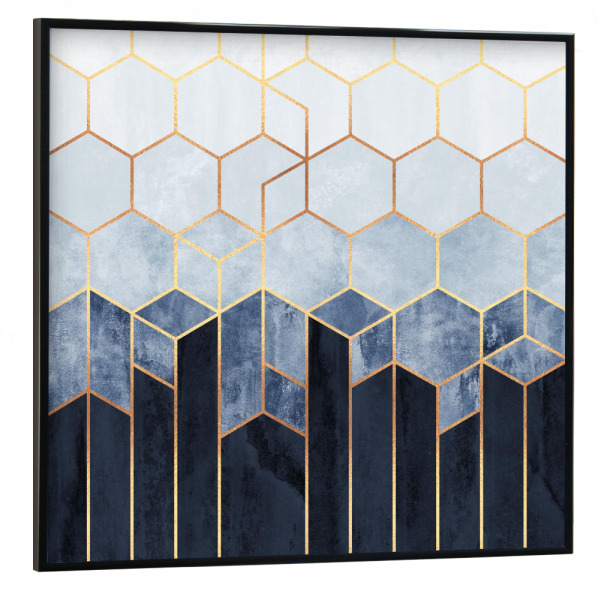 Poster mit schwarzem Rahmen 30x30 cm "Soft Blue Hexagons" artboxONE - Geometrie - Geometry,Modern,Hexagons,Marble