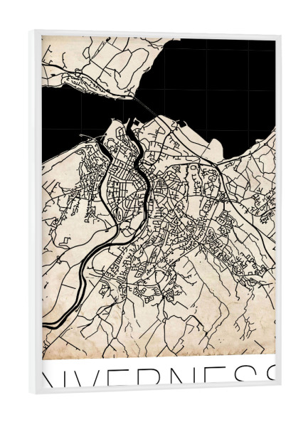 Poster mit weißem Rahmen "Retro Map Inverness Vintage" artboxONE - Städte,Reise,Städte / Weitere,Kartografie - Retro,Map,Inverness,Scotland,Vintage