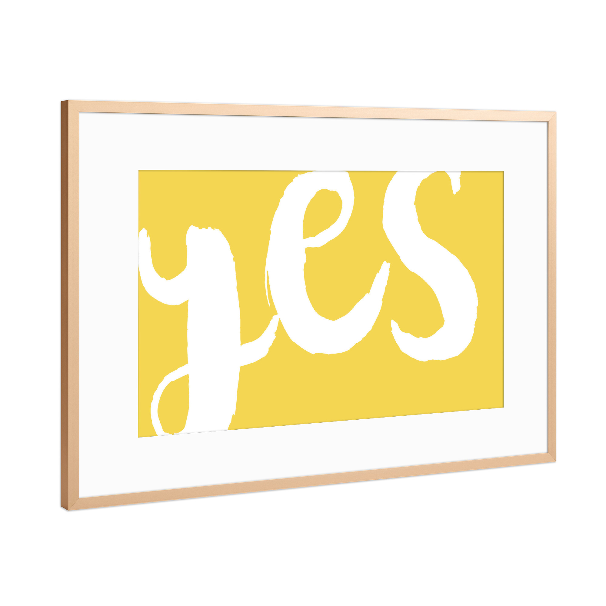 Poster mit Rahmen Kupfer "Yes - yellow" artboxONE - Typografie,Lustig - Ja,Yes,Motivation,Optimist,Mut,Stärke