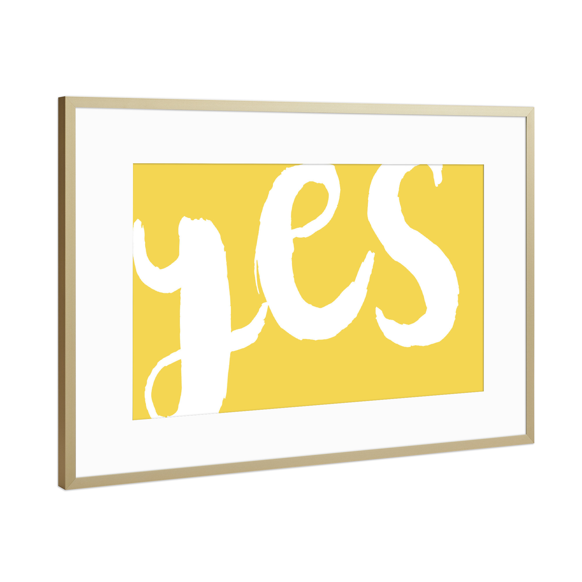 Poster mit Rahmen Gold "Yes - yellow" artboxONE - Typografie,Lustig - Ja,Yes,Motivation,Optimist,Mut,Stärke