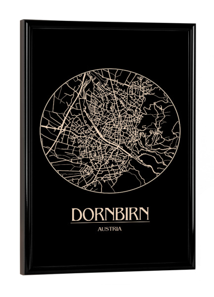 Poster mit schwarzem Rahmen "Retro Map Dornbirn Austria Round" artboxONE - Reise,Städte / Weitere,Kartografie