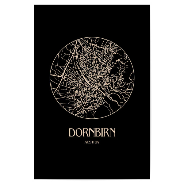 Poster "Retro Map Dornbirn Austria Round" artboxONE - Reise,Städte / Weitere,Kartografie - Retro,Map,Dornbirn,Vintage,Austria,Round