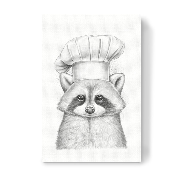 Leinwandbild "Raccoon cook" artboxONE - Natur,Tiere,Schwarzweiß - Waschbär,Waschbären,Kochen,Essen,Hut,Koch