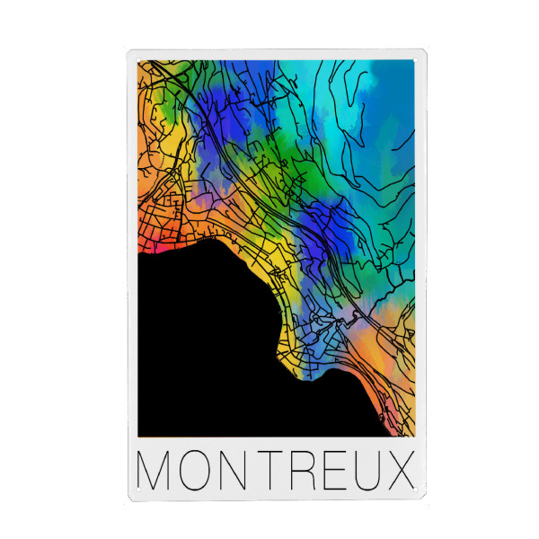 Metall Poster "Retro Map Montreux Watercolor" artboxONE - Reise,Städte / Weitere,Kartografie - Retro,Map,Montreux,Switzerland,Vintage - Blechschild