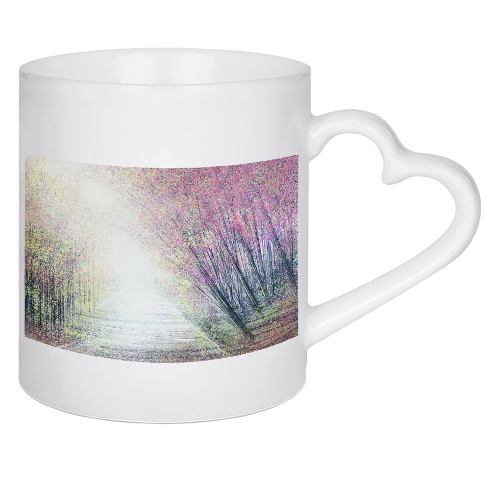 Herztasse "Waldweg im Frühling" artboxONE - Natur,Floral - Blüten,Blumen,Wald,Natur,Wege,Rosa,Sonnenuntergang