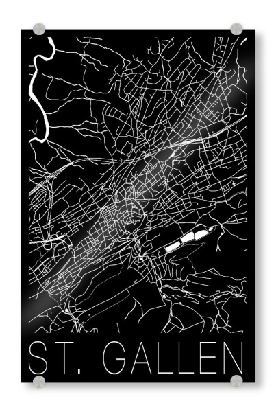 Acrylglasbild "Retro Map St. Gallen Black" artboxONE - Schwarzweiß,Städte / Weitere,Kartografie - Retro,Map,Vintage,St. gallen,Switzerland,Black,White