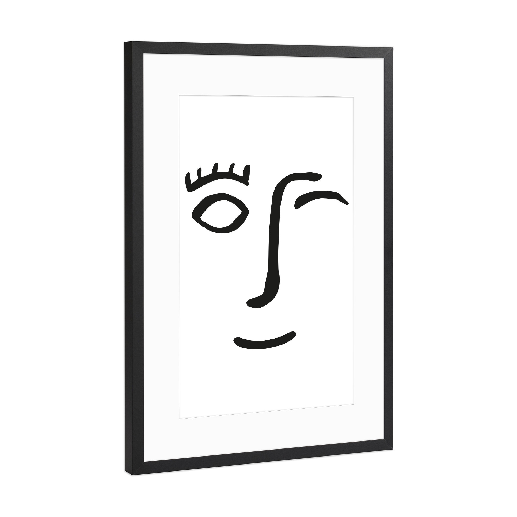 Poster mit Rahmen Schwarz (Metallic) "Gesicht" artboxONE - Menschen,Schwarzweiß - Gesicht,Face,Linien,Oneline