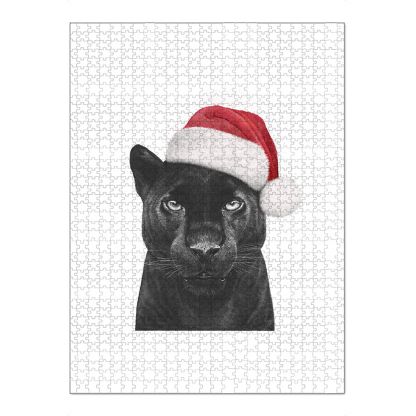 Puzzle Ravensburger "Christmas panther boy" artboxONE - Tiere,Schwarzweiß,Weihnachten - Panther,Black panther,Christmas,Cat - Bild panther
