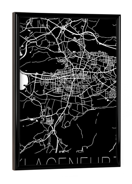 Poster mit schwarzem Rahmen "Retro Map Klagenfurt Black" artboxONE - Schwarzweiß,Städte / Weitere,Kartografie