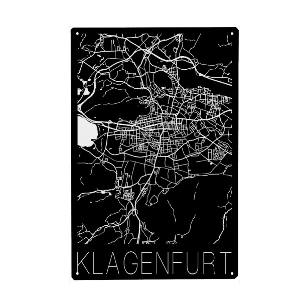 Metall Poster "Retro Map Klagenfurt Black" artboxONE - Schwarzweiß,Städte / Weitere,Kartografie - Retro,Map,Klagenfurt,Austria,Vintage,Black,White