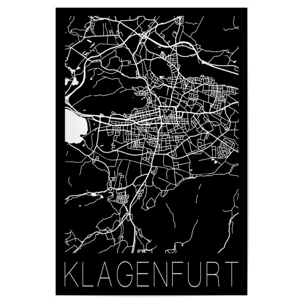 Poster 30x20 cm "Retro Map Klagenfurt Black" artboxONE - Schwarzweiß,Städte / Weitere,Kartografie - Retro,Map,Klagenfurt,Austria,Vintage,Black,White