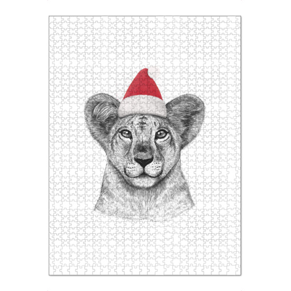 Puzzle Ravensburger "Christmas princess lioness" artboxONE - Tiere,Schwarzweiß,Weihnachten - Lion,Cat,Princess,Christmas - Bild lion