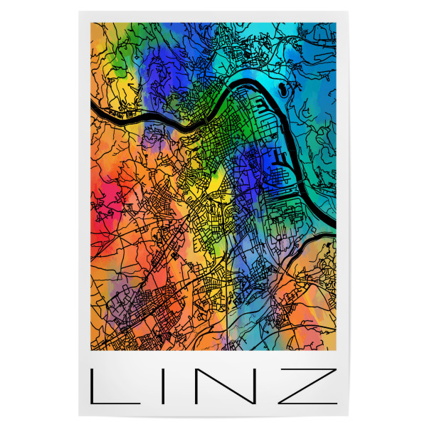 Poster 30x20 cm "Retro Map Linz Watercolor" artboxONE - Städte / Weitere,Kartografie - Retro,Map,Linz,Austria,Vintage