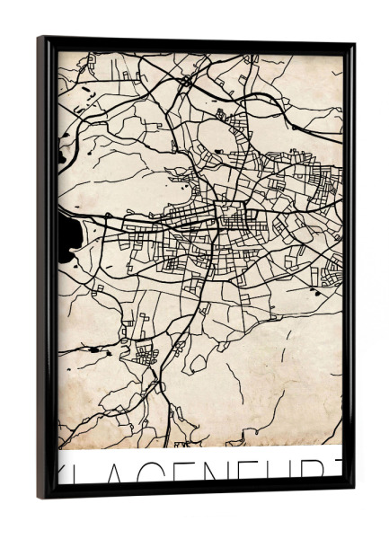 Poster mit schwarzem Rahmen "Retro Map Klagenfurt Vintage" artboxONE - Städte / Weitere,Kartografie - Retro,Map,Klagenfurt,Austria,Vintage,Black