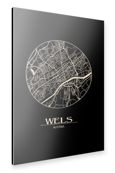 Alu-Dibond "Retro Map Wels Round" 30x20 cm artboxONE