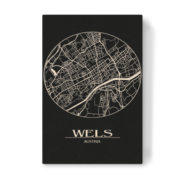 Leinwandbild "Retro Map Wels Round" artboxONE - Städte / Weitere,Kartografie - Retro,Map,Wels
