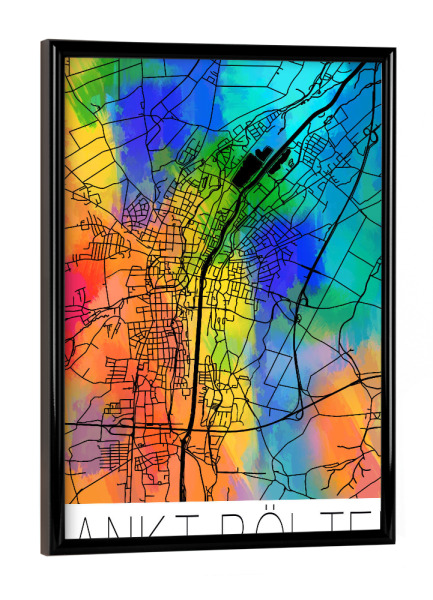 Poster mit schwarzem Rahmen "Retro Map Sankt Pölten Watercolor" artboxONE - Städte / Weitere,Kartografie