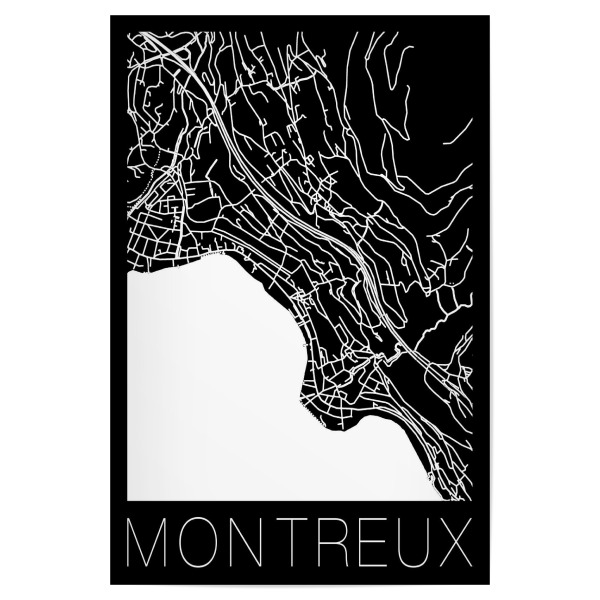 Poster 30x20 cm "Retro Map Montreux Black" artboxONE - Schwarzweiß,Städte / Weitere,Kartografie - Retro,Map,Montreux,Switzerland,Vintage,Black,White
