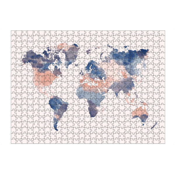 Puzzle Ravensburger "World Map blush pink and navy" artboxONE - Reise,Kartografie - Watercolor map,Blush rose,Navy blue,World map,Weltkarte