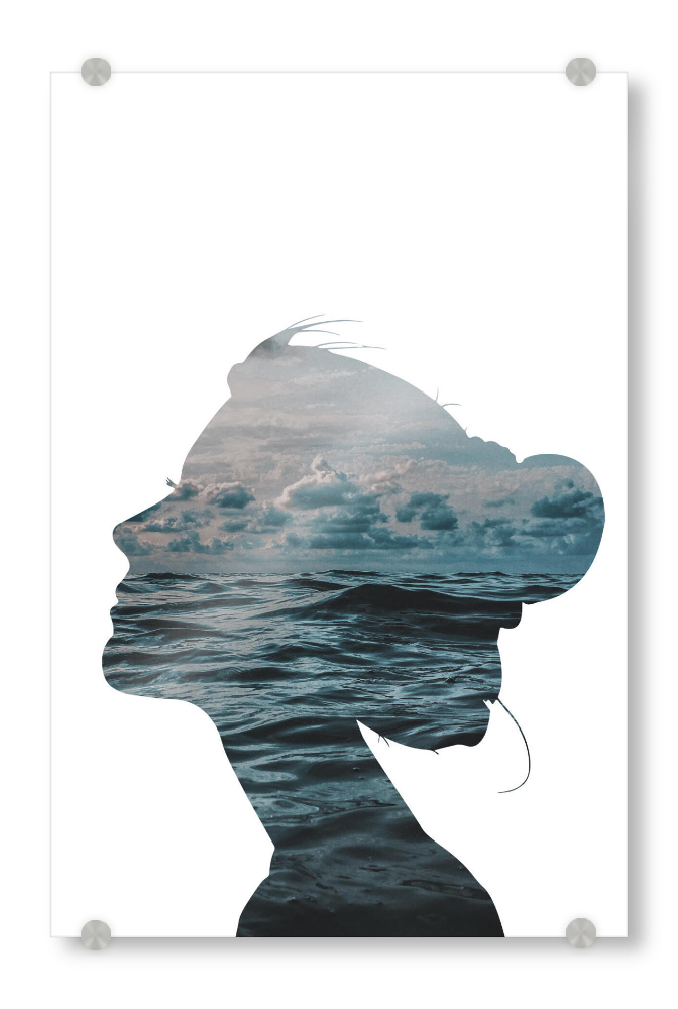 Acrylglasbild "Head In The Clouds" artboxONE - Menschen - Girl,Clouds,Ocean,Minimal