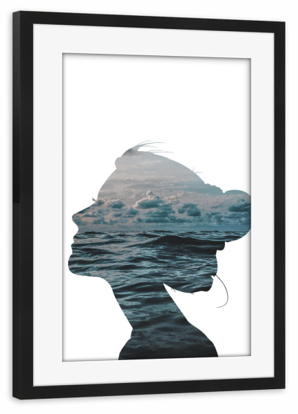 Poster mit Rahmen schwarz "Head In The Clouds" artboxONE - Menschen - Girl,Clouds,Ocean,Minimal