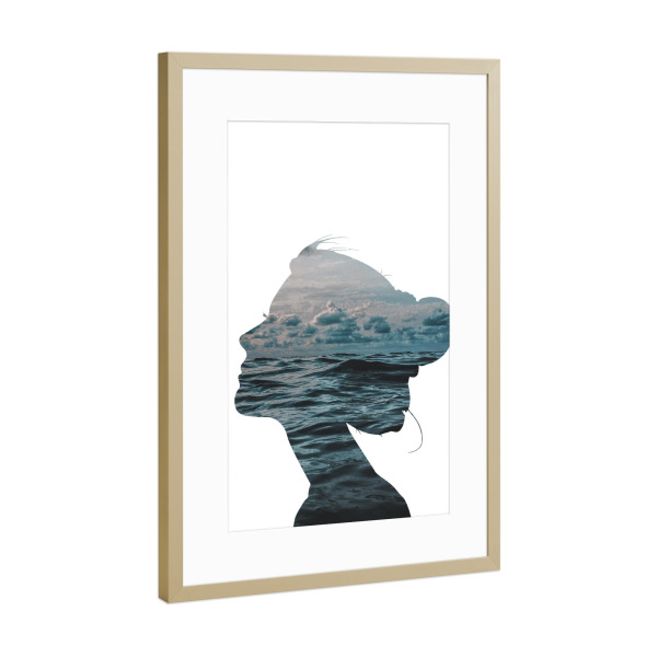 Poster mit Rahmen Gold "Head In The Clouds" artboxONE - Menschen - Girl,Clouds,Ocean,Minimal