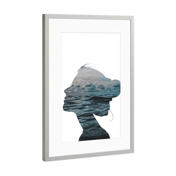Poster mit Rahmen Silber "Head In The Clouds" artboxONE - Menschen - Girl,Clouds,Ocean,Minimal