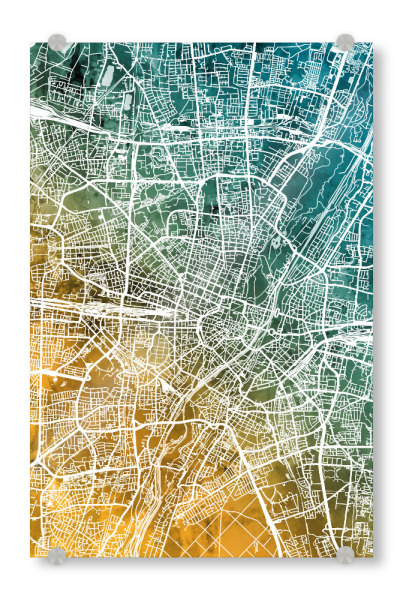 Acrylglasbild "München Map Teal Orange" artboxONE - Städte / München,Kartografie - München,Munich,Map