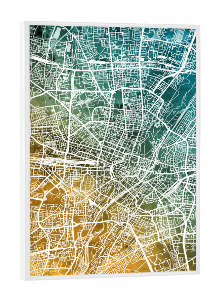 Poster mit weißem Rahmen "München Map Teal Orange" artboxONE - Städte / München,Kartografie - München,Munich,Map